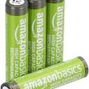 Amazon Basics 4-Pack Rechargeable AAA NiMH High-Capacity Batteries, 850 mAh, 1.2V, Low Self Discharge, Pre-Charged, Recharge up to 500x Times