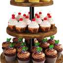 IBUYKE 3 Tier Cupcake Stand,Wood Durable Cupcake Tower,Round Serving Display Stand,Dessert Table Display Tree Tower for Birthday,Home Party, Wedding, Baby Shower,Rustic Brown UTLJ017H