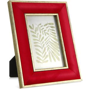 Kathfly 1 Pcs Red Velvet Picture Frame 4 x 6 Inch Vintage Photo Frame with Gold Metal Edge Horizontal & Vertical Mount for Poster Artwork Puzzles Tabletop Wall Display Christmas Home Office Decor