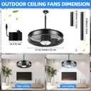 22 Inch Plug in Outdoor Ceiling Fan with Light, IP44 Waterproof Caged Gazebo Fan, Remote/App, 6 Speeds Dimmable LED for Patio Porch Pergola(Black), 21.65 inches / 55 cm