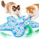 Rotating Interactive Cat Toys with Squeaker for Interactive Playing, Anxiety Relief Boredom Rechargeable Automatic Moving Concealed Feathers Toys Touch Activated for Indoor Adult Cats and Kittens