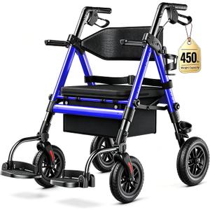 Heavy Duty Walkers for Seniors, 2 in 1 Rollator Wheelchair Combo
450 lb Capacity, 10" All-Terrain Wheels, Adjustable Seat & Handle, Foldable Transport Chair with Seat, Blue