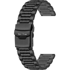 Kai Tian 18mm 20mm 22mm 24mm Premium Brushed Polished Watch Band, Stainless Steel Metal Mesh Watch Straps Double Locks Diver Clasp Bracelet for Men Women Watch Band, Black, 42/44/45/49mm