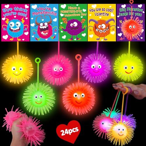 Basytodio 24 PCS LED Puffer Balls Light Up Party Favors Goodie Bag Stuffers Class Valentines Bulk Fidget Toys Easter Basket Stuffers Bouncy Balls School Prize Treasure Box Pinata Filler Return Gifts