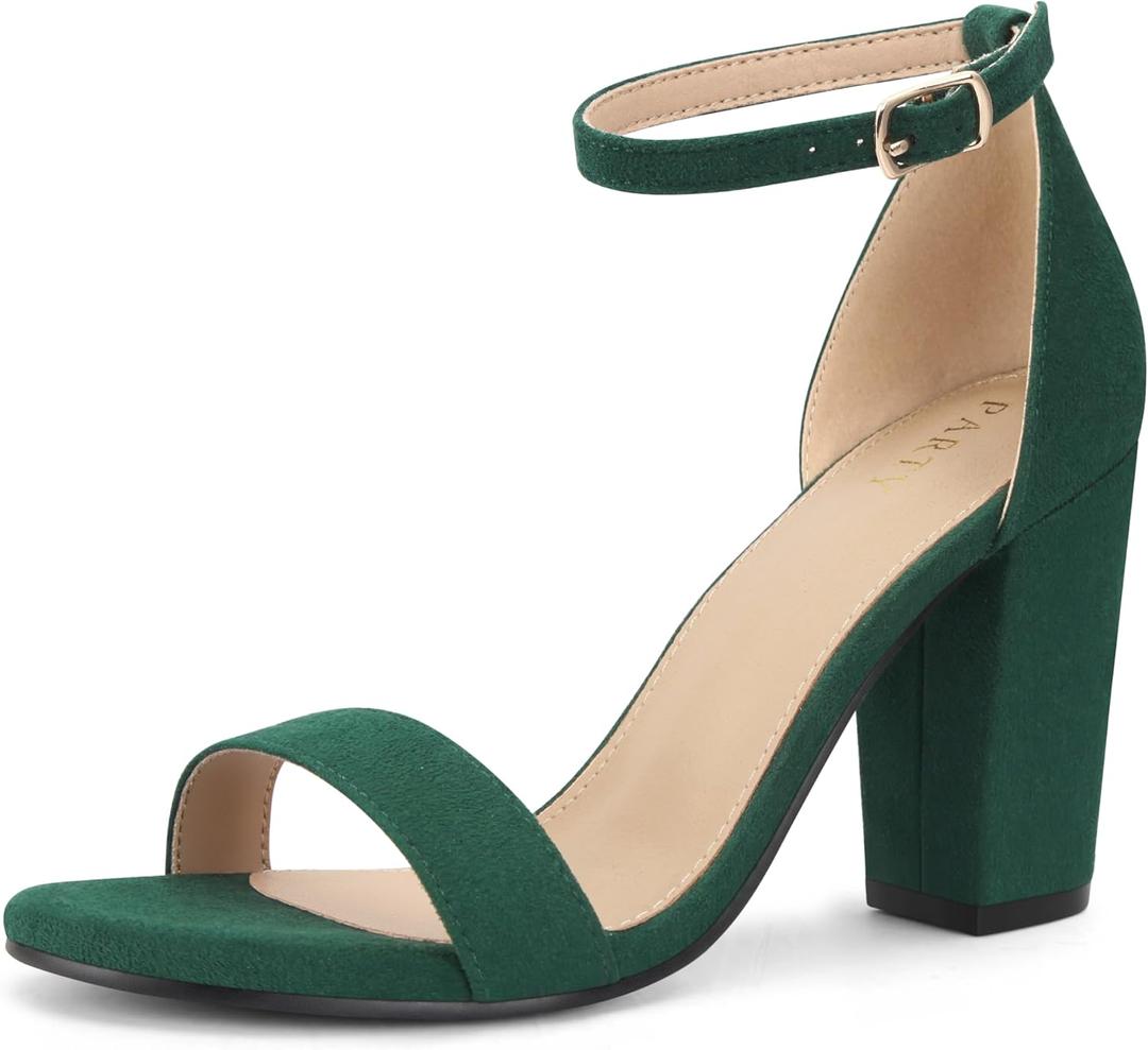 PARTY Women's Chunky Heels Open Toe Ankle Strap 3 inch Heeled Sandals (6.5)
