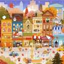 Jigsaw Puzzles for Adults 1000 Pieces, Autumn Village Town 1000pc Puzzle, 1:1 Poster, Vibrant Street with Cafe, Bakery & Hotel Kuma (Autumn Tale Town), 28 *20 inch
