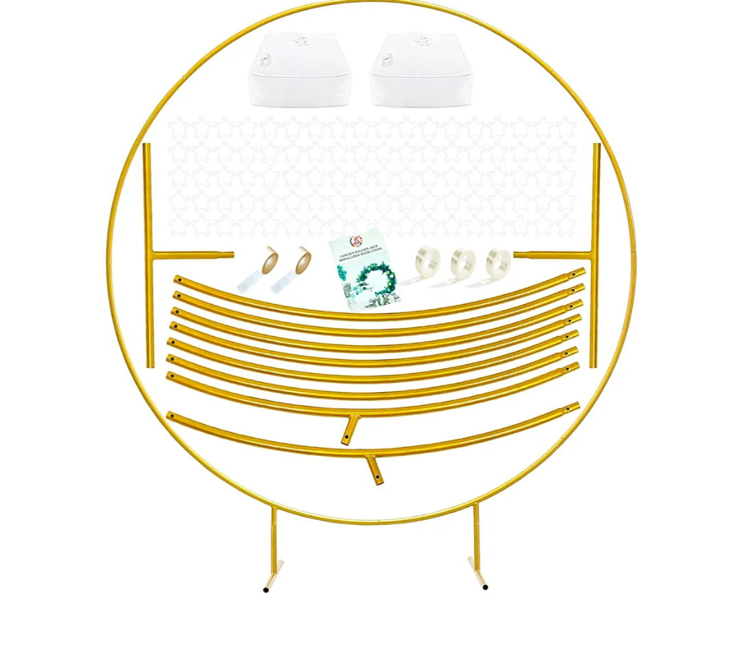 Big 7.2ft Gold Metal Round Balloon Arch kit Decoration, Round Arch Backdrop Stand Kit, for Birthday Party, Wedding Decoration, Baby Shower Party, Graduation Decoration Background