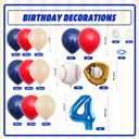 Baseball Balloon Arch with 40-Inch Navy Blue Number 4 Balloon, 4th Birthday Party Decorations for Boys with Red Blue Nude Baseball Glove Foil Balloons for 4 year old Birthday Sport Party Baby Shower