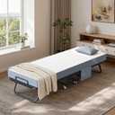 75" x 31" Folding Bed with Mattress, Portable Guest Beds with 5" Memory Foam Mattress, Foldable Sturdy Metal Frame Single Bed with Wheels, Rollaway Bed for Bedroom, Office, Space-Saving