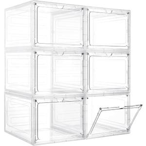 LXLXXL Storage Bins with Lids, 6 Pack Clear Plastic Storage Containers with Magnetic Acrylic Door, 19 Qt Stackable Storage Box for Home,Office Organizing