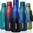 BJPKPK Insulated Water Bottles, 18 oz Stainless Steel Metal Water Bottle with Strap, BPA Free Leak Proof Jugs, Mugs, Flasks, Reusable Thermal Flasks for Sports & Travel, Blue Black