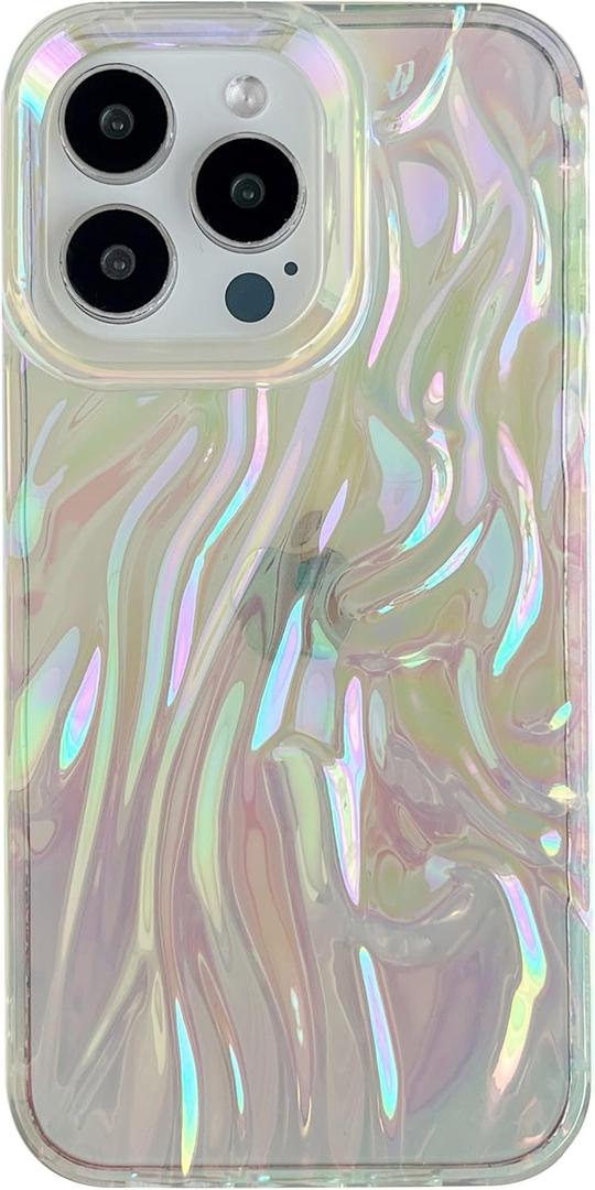 Caseative for iPhone 15 Pro Max Case,Pleated Water Ripple Chrome Wave Pattern Soft Phone Case (Clear)