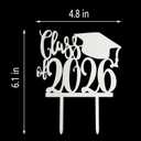 JIEEIN Class of 2026 Cake Topper, Graduation Party Decoration, Congrats Grad Design with Cap, Mirror Silver Acrylic