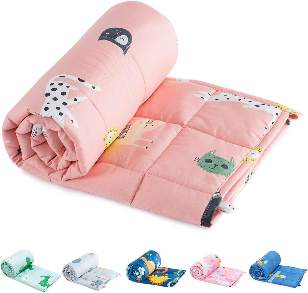 Sivio Weighted Blanket - 100% Cotton Weighted Blanket 5 lbs 36 x 48 inches, Washable Breathable Soft Heavy Blanket for Calm Sleeping for Home and School Nap, Pink Cat