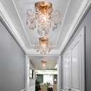 Q&S Mini Chandelier Crystal Ceiling Light,Small Flush Mount Gold Light Fixture for Entryway Bedroom Barthroom Hallway Closet E26