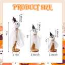 Chunful 3 Set Halloween Home Decor Indoor Primitive Halloween Ghost on Wooden Stand with Witch Hat Broom Spooky Ghost Fall Decor for Office Table Centerpieces Shelves Mantels Party Supplies