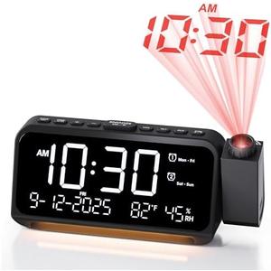 Roxicosly Projection Alarm Clock for Bedroom Ceiling, 118 dB Super Loud for Heavy Sleepers, Dual Alarm with Weekday/Weekend, Adjustable Volume, 6.7" Large Digital Dimmable Display, Easy to Read
