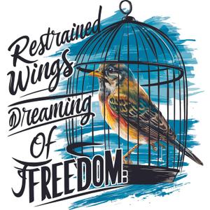 Restrained Wings Dreaming of Freedom Quote Bird in A Cage Wall Decal Wall Dcor Vinyl Sticker Size: 26 x 26