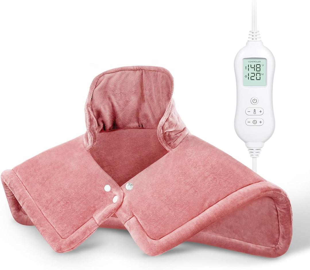 NOWWISH Heating Pad for Neck and Shoulders Pain Relief, 2lb Weighted Electric Heating Pad with 10 Heat Levels and Auto Shut Off, Large Heated Wrap, Birthday Gifts for Women Mom Wife, 17"x23", Pink