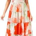 GOLDSTITCH Women's 2025 Boho Floral Maxi Dress Puffy Short Sleeve Cutout V Neck Casual Long Beach Dress M