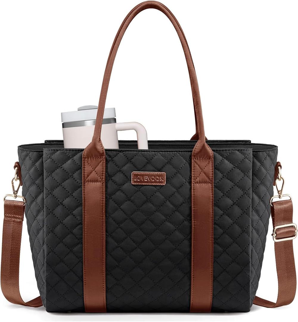 LOVEVOOK Teacher Tote Bag for Women, Quilted Work Tote Nurse Laptop Bag, Large Computer Shoulder Bags with Zipper for Travel