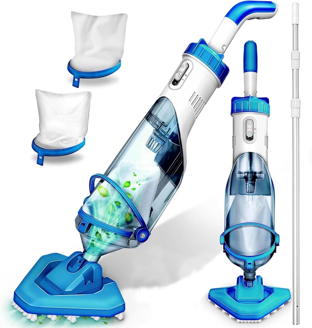 Cordless Handheld Pool Vacuum for Above Ground Pool with 18 Gal/Min Suction, 60 Min Run Time, Rechargeable Pool Cleaner with 60" Telescopic Pole for Sand, Silt in Inground Pools, Hot Tub and Spa (Blue)