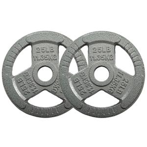 OLIXIS 2-Inch Grip Olympic Style Cast Iron Strength Plates for Weightlifting & Training, 25LB Each, 2 Pack Set