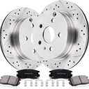 Rear Drilled and Slotted Brake Pads and Rotors Kit Ceramic Automotive Replacement Brake Kits Vented 11.93 Inch Compatible for Chevy Equinox Compatible for GMC Terrain 2010-2017 (10 Pcs)