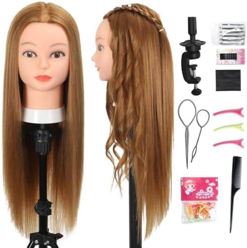 Opini Mannequin Head with 80% Human Hair - Straight, 26"-28" Doll Head for Cosmetology & Hairdresser (#27 Light Brown)