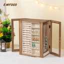 Emfogo 360 Rotating Jewelry Box for Women, Rustic Wooden Jewelry Organizer Box with 5 Drawers, Glass Doors, Vertical Open Design Jewelry Storage Case Display for Earrings Rings Necklaces Bracelets
