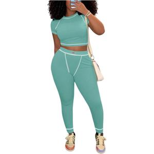 SOLY HUX Women's Leggings Set Two Piece Outfits Crop Top and Pants Sports Gym Tracksuits (Teal, M)