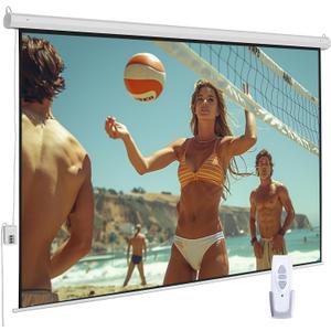 94" Motorized Projector Screen, Electric 4:3 Projector Screen with Remote Control, Indoor/Outdoor HD Movie Screen, Wall/Ceiling Mounted, Perfect for Home Office Theater TV, White