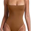 REORIA Butsmooth Womens Sexy Sleeveless Square Neck Double Lined Basic Bodysuit Tank Tops (Large, Brown)