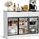 Buffet Cabinet with Drawers, Buffet Storage Cabinet with Transparent Glass Doors, Kitchen Supplies Storage Cabinet, Wooden Coffee Bar Table for Dining Room,Living Room Entrance, White