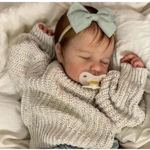 RXDOLL 20 Inch Asleep Reborn Baby Dolls Silicone Full Body Handmade Lifelike That Look Real Life Realistic Newborn Baby Doll Girl Soft Vinyl Toy Gifts for Kids Age 3+ (Beige Outfit-Vinyl Loulou Girl)