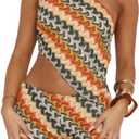 Wuitrie Summer Two Piece Sets for Women 2025 Sexy Slanted Shoulder Backless Tops Shorts Beach Vacation Clothes (Medium, Multicolor)