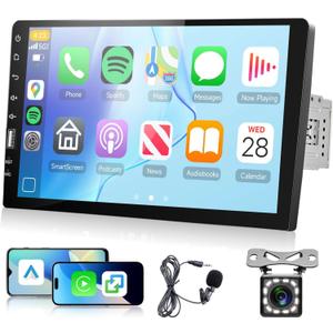 Single Din 9 Inch Car Radio with CarPlay & Android Auto,Hodozzy Touch Screen Car Stereo, Mirror Link, FM AM Audio, Bluetooth 5.0 | Backup Camera Input & SWC+MIC, Car Multimedia Player