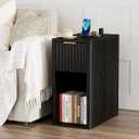Homleke Narrow End Table with Fluted Drawer & Charging Station
Compact Nightstand with USB Ports & AC Outlets, Space-Saving, Thickened Side Panels, Bedroom & Living Room, Black