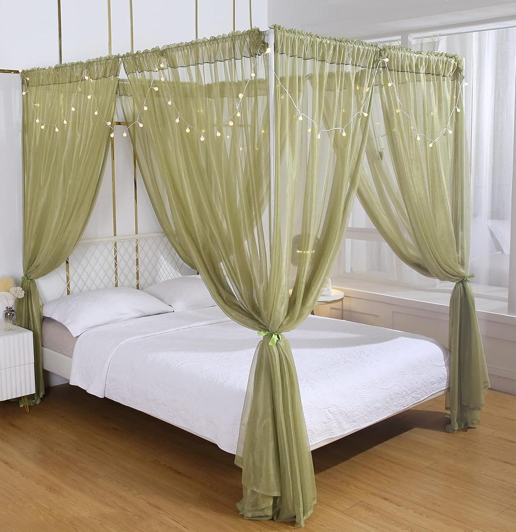 Akiky Canopy for Girls Room Bed Curtains Sheer Curtain for Twin Full Queen Size Bed Drapes,8 Panels Canopies with Light,Room Dcor(Full/Queen, Sage Green)
