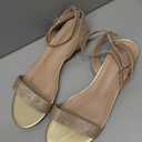 Women's Ankle Strap Sandals, Low Block Heel, Open Toe Summer Dress Shoes with Buckle Closure (10, Glitter Champagne Gold)