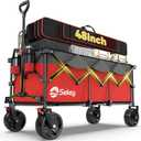 Sekey 48''L Collapsible Foldable Extended Wagon with 660lbs Weight Capacity, Heavy Duty 300L Folding Utility Garden Cart with Big All-Terrain Beach Wheels & Drink Holders. Red&Grey