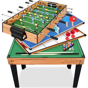 SereneLife 4in1 Multi Game Table, 48 Sports Arcade with Accessories, Ping Pong, Air Hockey, Pool Billiards, Soccer Foosball All in One, for Indoor and Outdoor, Family, Kids and Adults