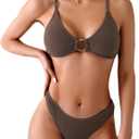 Women's Sexy Bikini Set, Jade Ring Two-Piece Swimsuit with Removable Chest Pads & Textured Fabric, S-XL