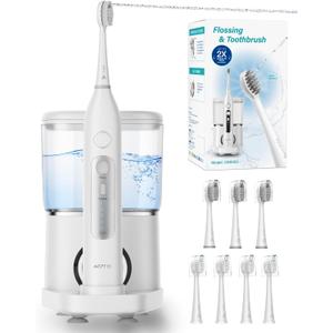 AGPTEK Toothbrush Flosser Combo, Electric Toothbrush and Water Flossing, 7 Brush Head, Portable Tube for Travel Use, 5 Adjustable Mode, 2 Charger Way, Detachable 500ml Water Reservoir, Muticolor