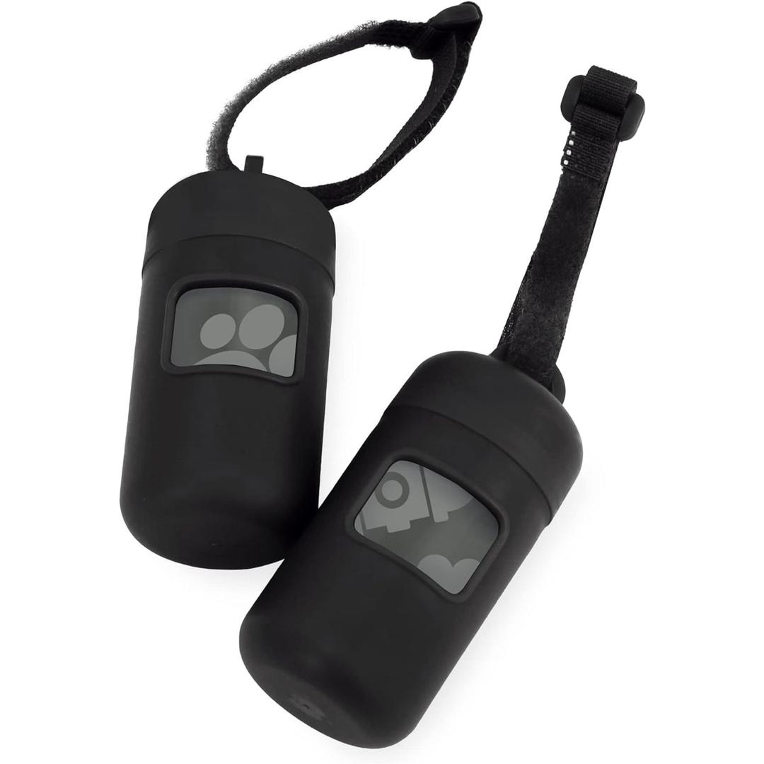 Dog Poop Bag Holder Dispenser Reusable Leash Attachment for Convenient Waste Collection for Walking Outdoor Pet Accessory Black, 2 Pack