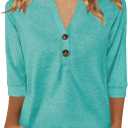Womens Tops 3/4 Sleeve V Neck Button Down Shirts Business Casual Outfit Basic Tees Summer Top 2025 (XL)