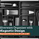 Silverware Organizer Large, Magnetic Connected Expandable 13 Slots Silverware Drawer Organizer From 21 to 37.4 Inches, Adjustable Flatware and Cutlery Holder, Bamboo Utensil Tray for Kitchen Black
