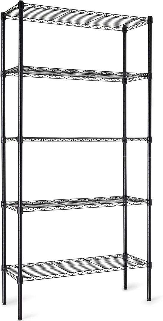 Amazon Basics 5-Shelf Adjustable Heavy Duty Steel Wire Storage Shelves for Garage, Kitchen, Easy Assembly, 19.5CM x 37.5CM x 92.5CM, Black