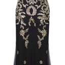 Vijiv Vintage 1920s Long Wedding Prom Dresses 2/3 Sleeve Sequin Party Evening Gown (Large, Black Gold)