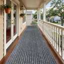 Indoor Outdoor Runner Rug 3 x 15 ft, Gray Non Slip Rubber Backed Floor Runner, Low Profile Area Carpet for Hallway, Kitchen, Entryway, Balcony, Garage, Stairs & Laundry, Stripe